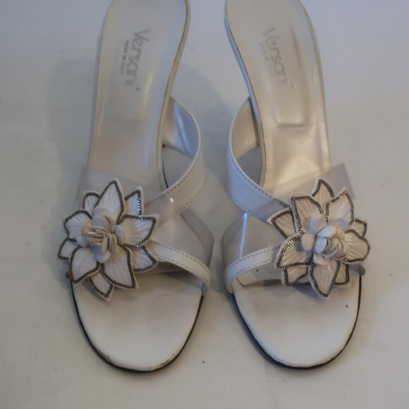 Womens Versani White Clear Open Toe Leather PVC Strappy Sandal Mule Heels 9.5 - Picture 3 of 13